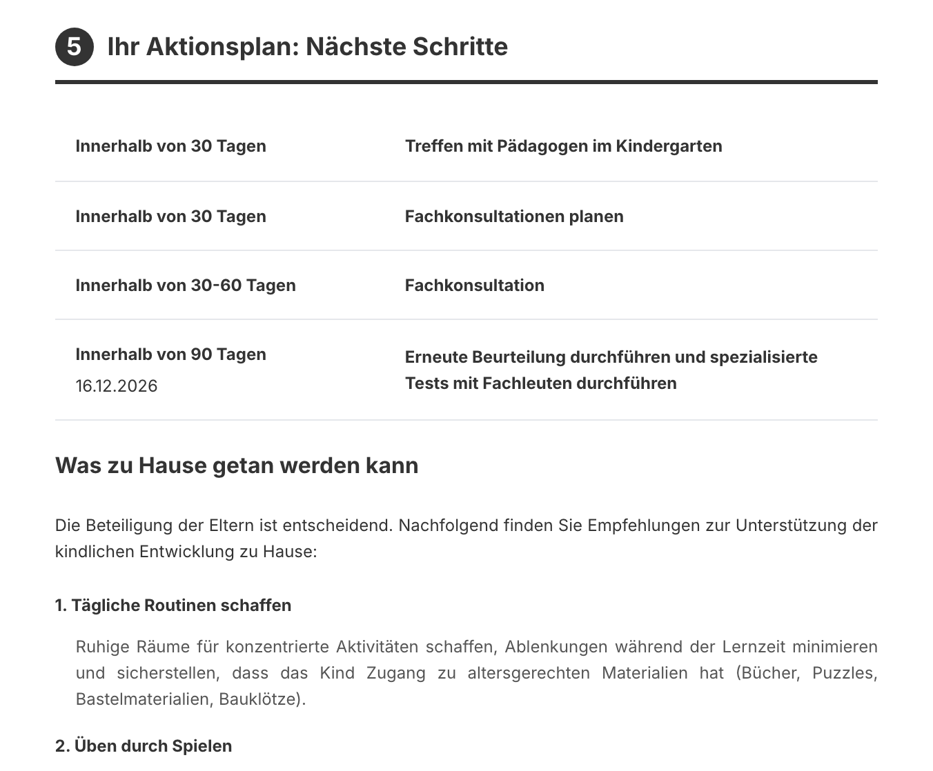 Druckfertiger Förderplan